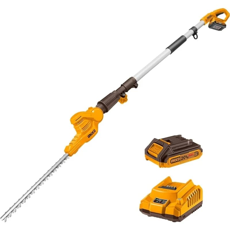 Ingco 20V Lithium-Ion Cordless Pole Hedge Trimmer with 2.0Ah Battery & Charger