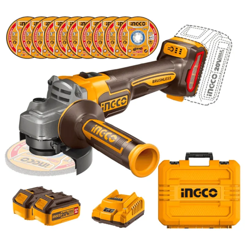 Ingco 4-1/2"/115mm Brushless Angle Grinder 1280W With Accessories